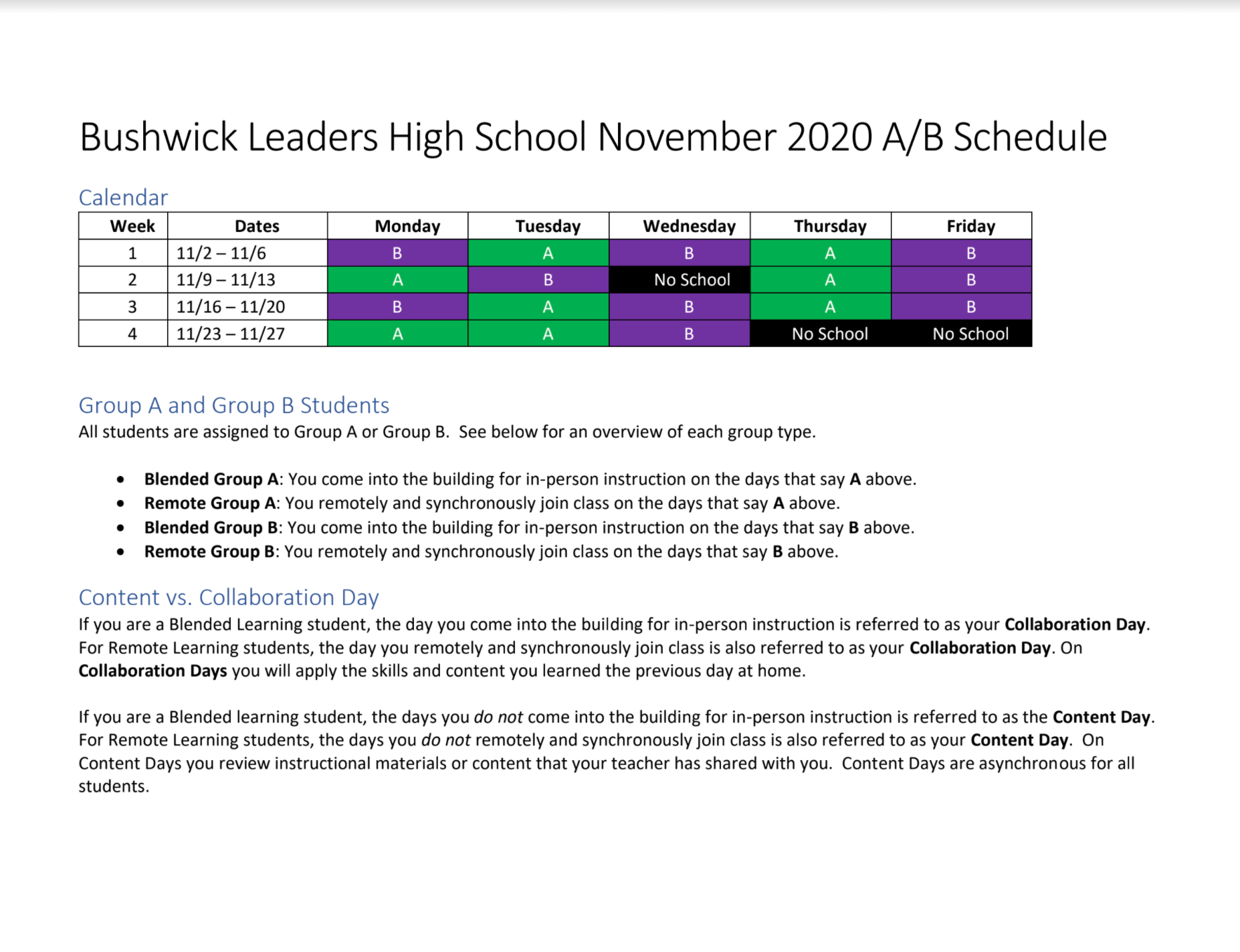 November 2020 Schedule